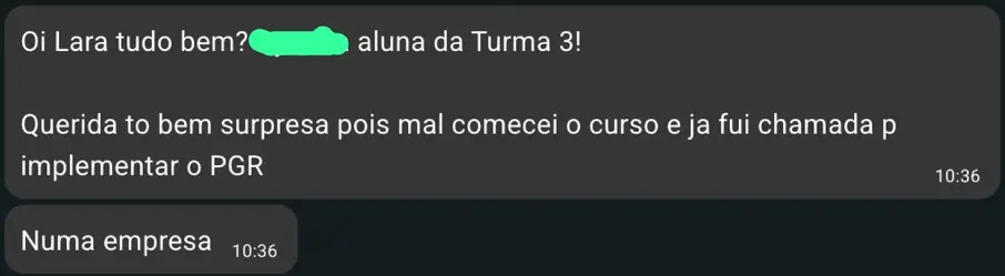 Print de depoimento de aluno