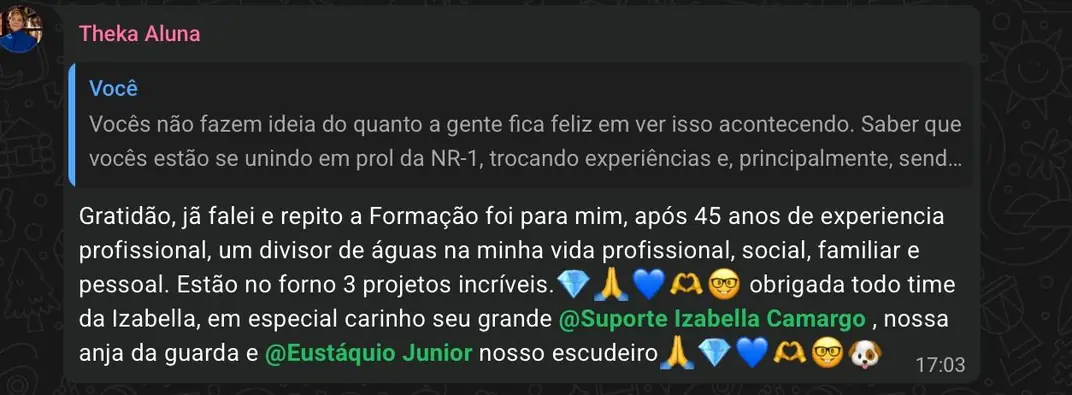 Print de depoimento de aluno