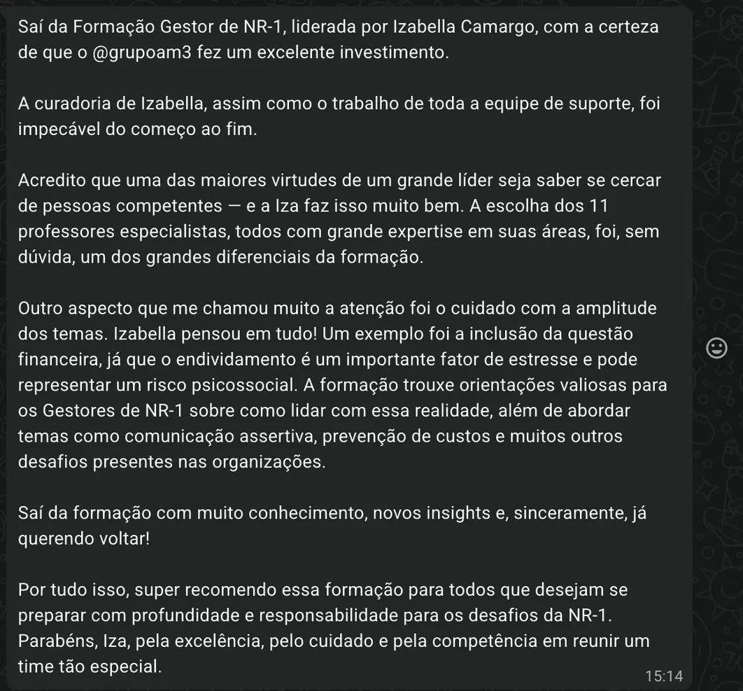 Print de depoimento de aluno