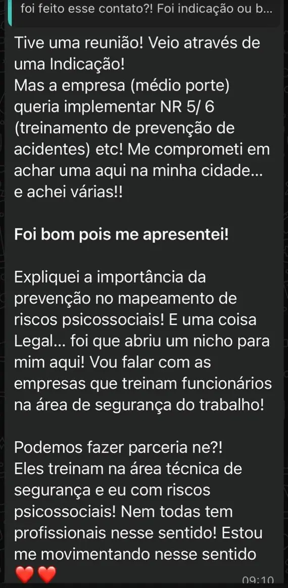 Print de depoimento de aluno